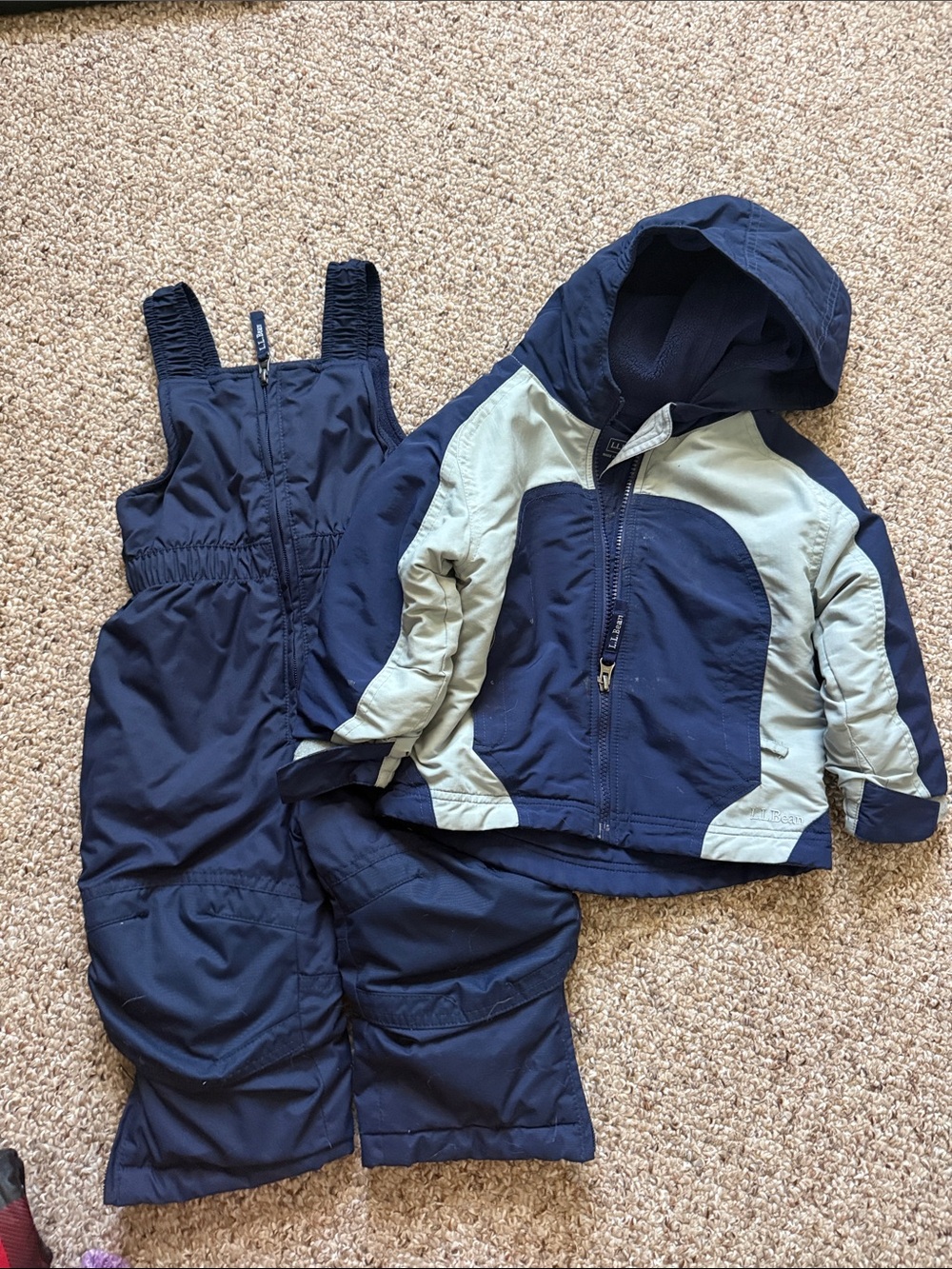 L.L. Bean Navy and Light Gray Kids Snow Bib and Jacket Set